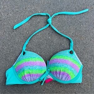 Victoria’s Secret 34B Sequin Teal Purple Mermaid Pushup Bikini Top